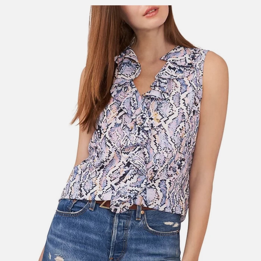 Vince Camuto Snake Print Ruffled Top Womens Size XS NWT - Picture 9 of 10